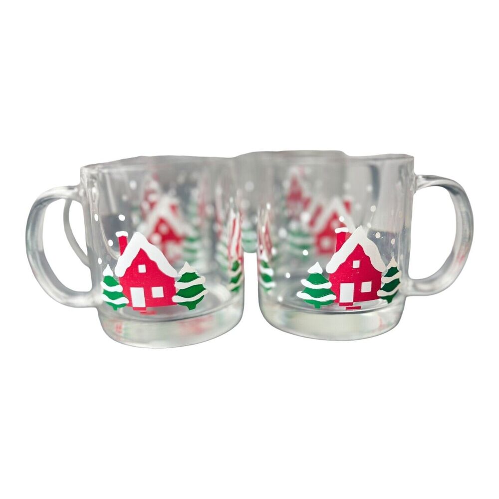 Vintage Luminarc Christmas Tree Mugs set of 4